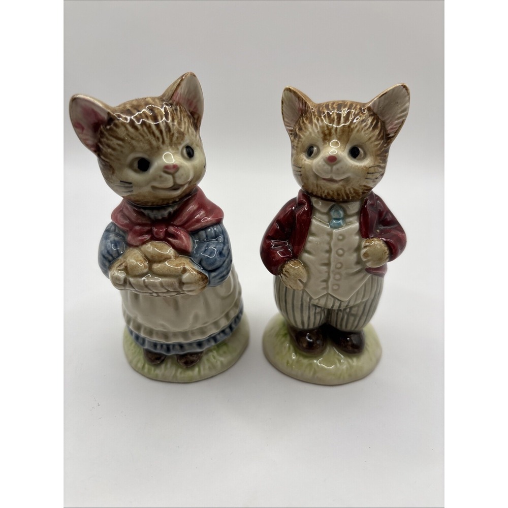 Anthropomorphic Otagiri Japan Mr & Mrs Whiskers Cat salt &‎ pepper shakers Vtg